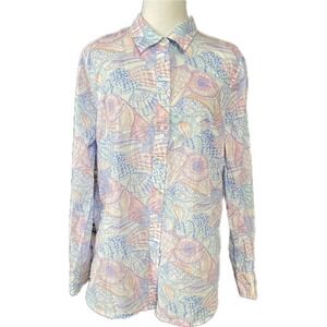 Talbots Shirt Blouse Womens‎  Large White  Button Up  Lightweight Costal Beach